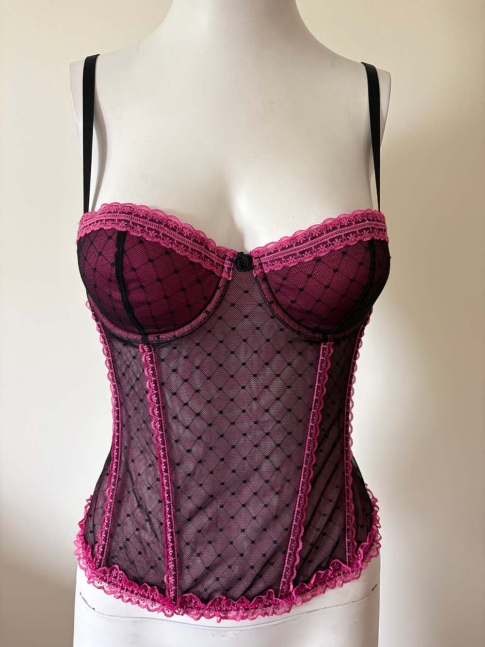 H&M Pink and Black Lace Bustier Corset Top